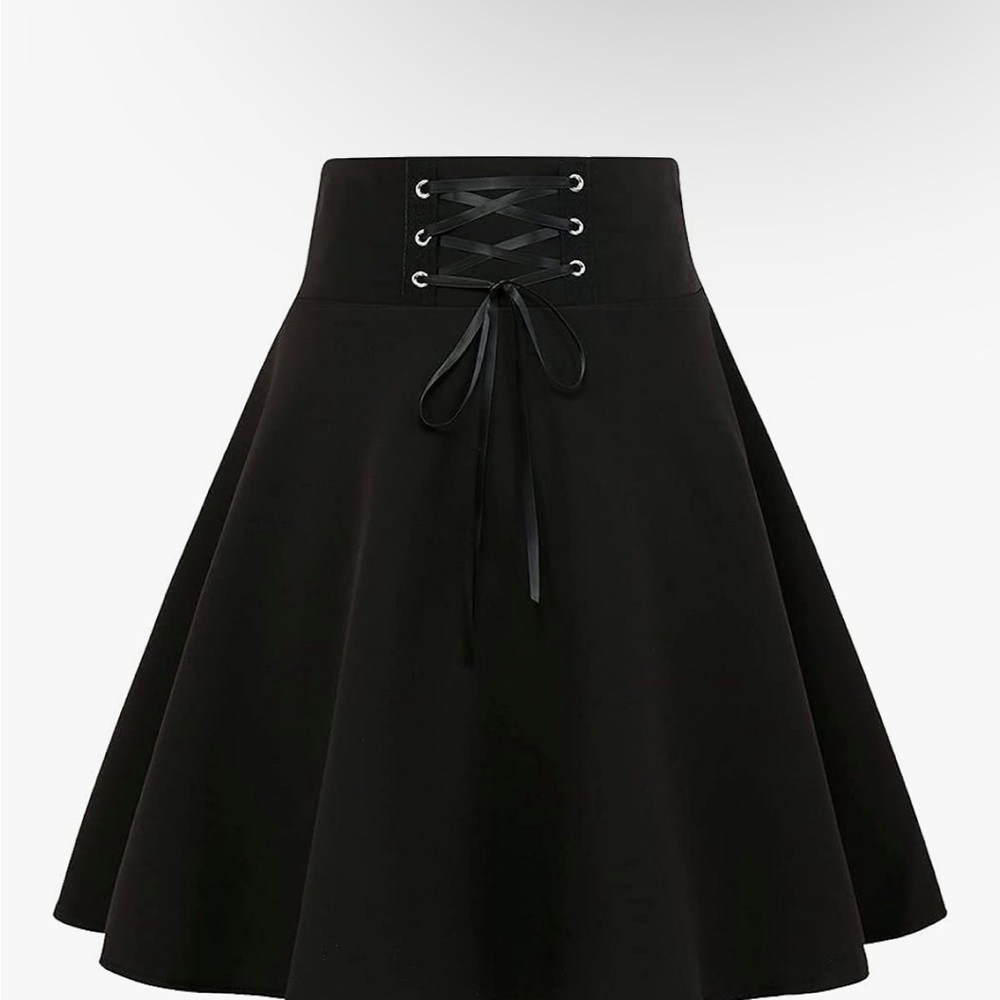 Chic Black Lace-Up Skater Skirt